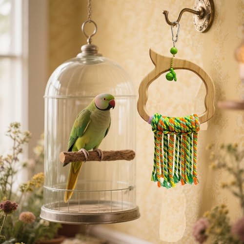 Wooden Bird Swing Toy with Rope Perch (colorful)