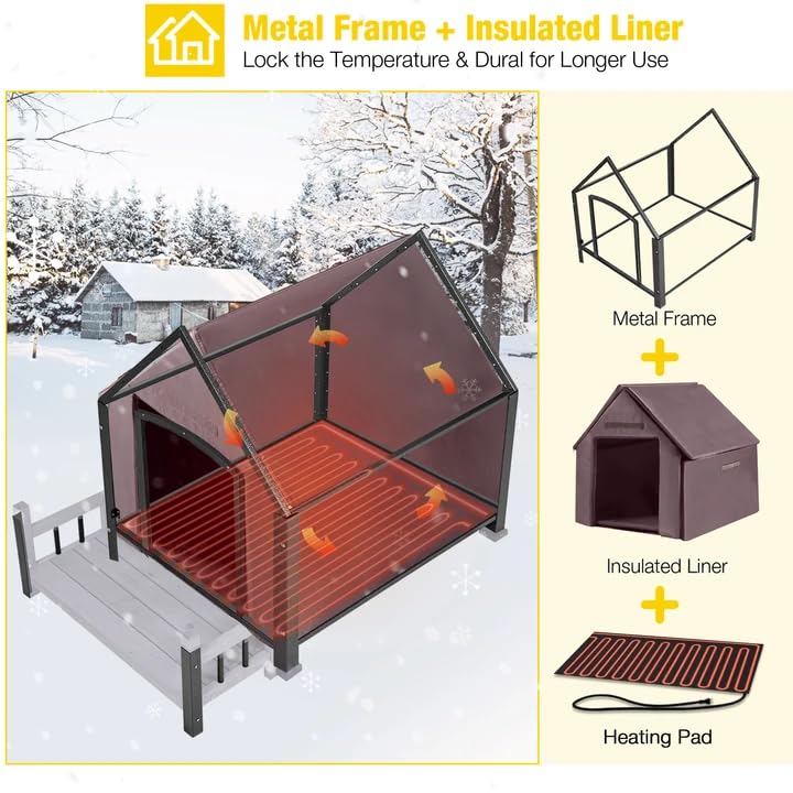Heated Dog House with Insulated Liner (Grey-Heated / Medium)