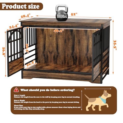 52" Dog Crate with Arched Doors (Cognac Brown)