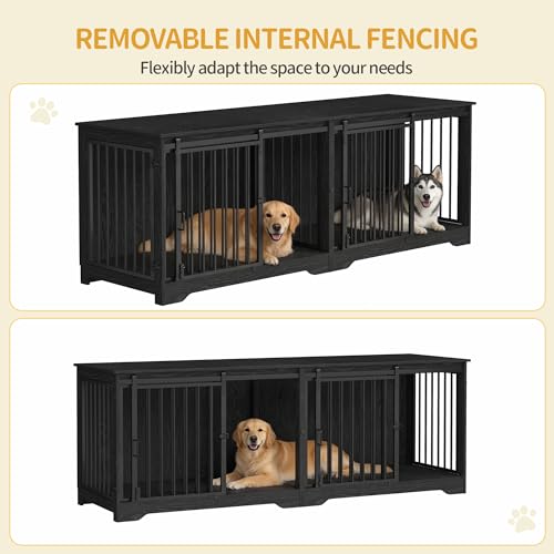 77.6" Double Dog Crate Furniture (Black / 77.6"L x 23.6"W x 26.4"H)
