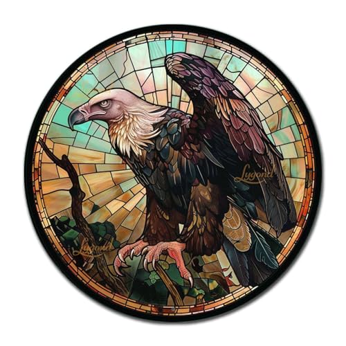 Metal Sign Tin Sign Circular Stained Glass Vulture Boho Office Decor for Pet 12×12 Inches (12×12 Inches / Vulture-2)
