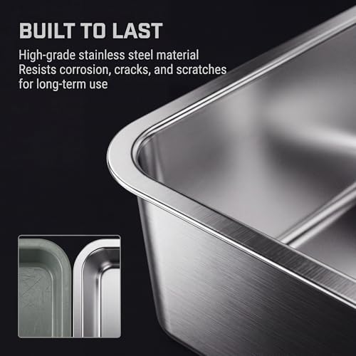 Large Stainless Steel Litter Box Side Entry High Sides Deep Metal Cat Litter Boxes with Lid Low Entry Litter Mat and Scoop Litter Pan (Black / Large)