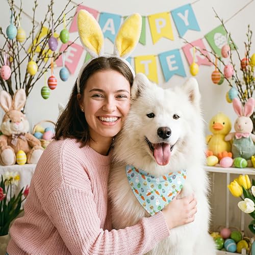 100 Pcs Spring Dog Bandanas Bulk Bunny Egg Carrot Bandanas for Dogs Triangle Kerchief Bibs Scarf Set for Pet Costume Easter Photo Props Accessories Pet Shops (Easter / 31.5 x 21.7 x 21.7 Inch)