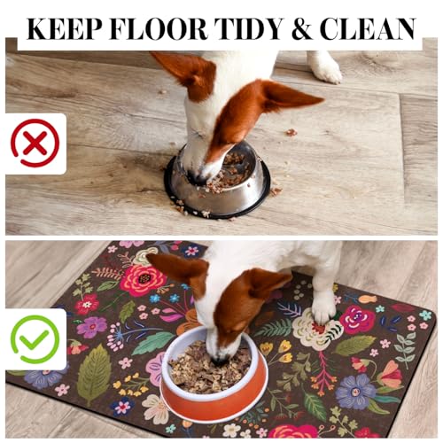 Dog Food Mats for Floors (Brown / 20"L x 12"W)