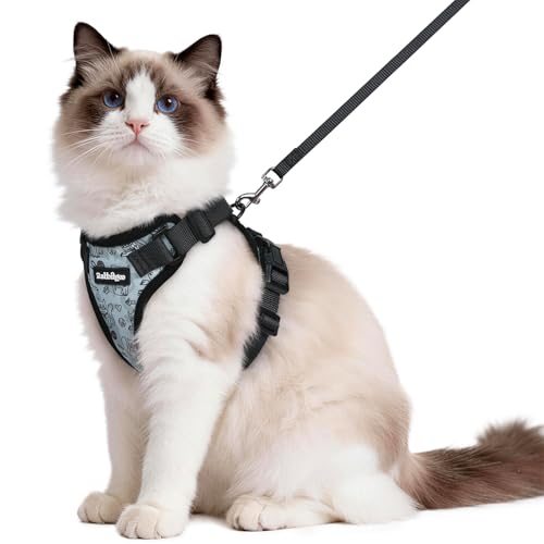 Cat Harness and Leash Set (M / Doodle Gray)
