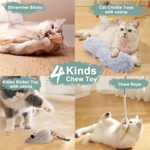 7-in-1 Kitten Toys for Indoor Cats with Washable Adhesive Suction Cup, Hanging Interactive Cat Toys, Silvervine Stick and Sisal Chew Rope Catnip Teething Toy for Bored Kitten (Neutral)