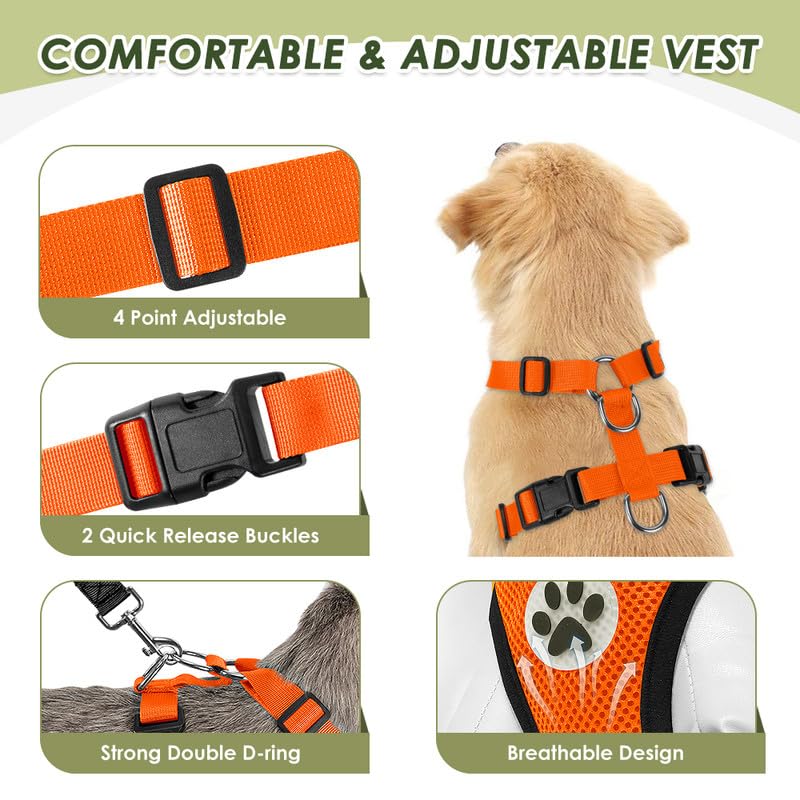 Dog Seat Belt and Harness for Car (Orange / Small)