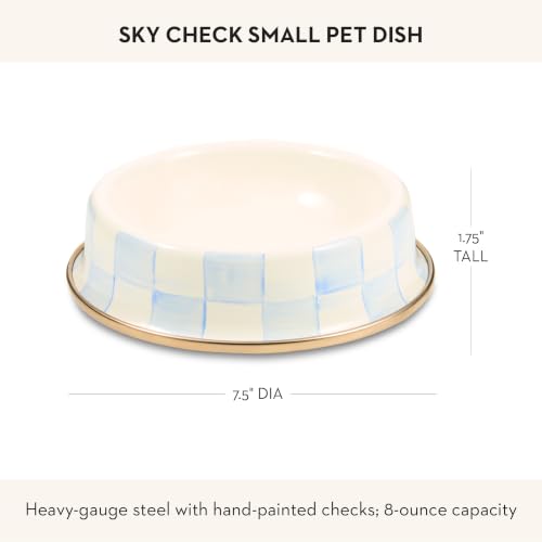 Enamel Pet Dish (Sky Check / Small)