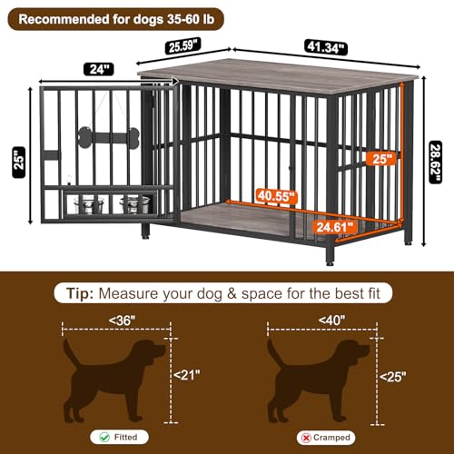 41" Dog Crate Furniture Foldable (Oak Grey / 41.3"L x 25.6"W x 28.6"H)