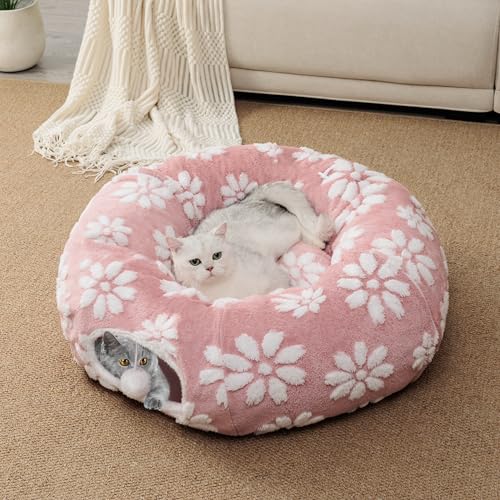 Cute Round Cat Tunnel for Indoor Cats (Pink Flower / Round)