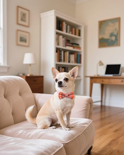 10 Pack Plaid Dog Bowties for Small Dogs Sliding on Collar (S/M)