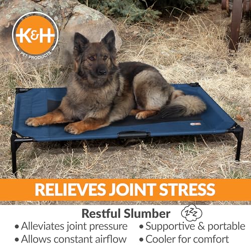 K&H Outdoor Elevated Dog Bed (Blue/Black Mesh / X-Large 50"L x 32"W)
