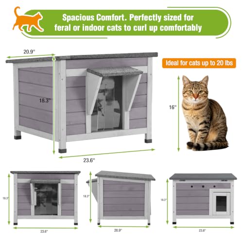 Outdoor Cat House with Insulated Liner Feral Cat Shelter for Winter (Compact Cat House - 23.6"W)