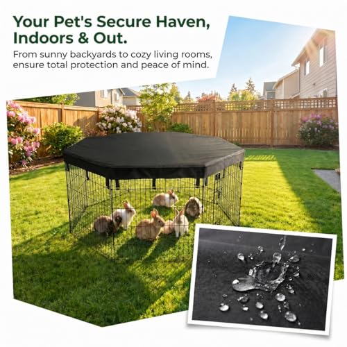 2-in-1 Octagonal Dog Playpen Bottom Pad for 24" Side Pen, Black (Black / No Pen: 00-Inch High)