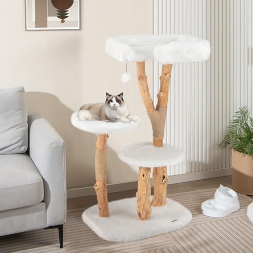 Solid Wood Cat Tree (44 Inch / White)