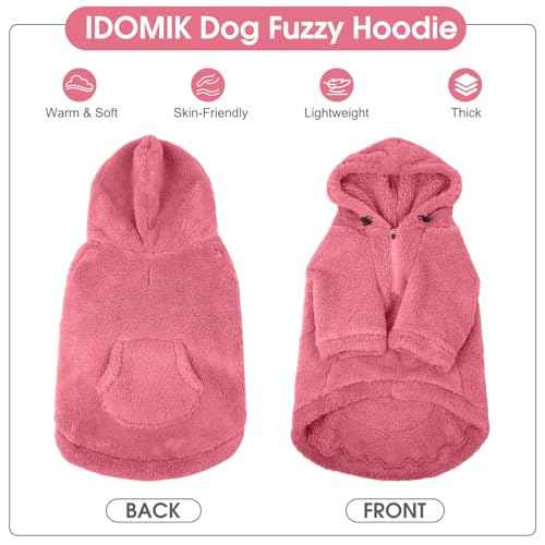 Fuzzy Dog Sweater with Adjustable Hood & Harness Hole (Small / Pink)