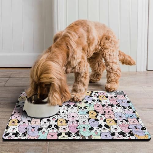 Pet Feeding Mat for Floors Waterproof Dog Mat for Food and Water Absorbent Quick Dry Non Slip mat for Cat Bowls (24"L x 16"W / ColorfulDog)