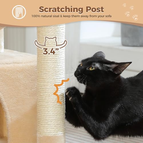 4-in-1 Cat Tree for Kittens & Small Cats, 33in Beige Tower (Beige / L(15.8"L x 15.8"W x 33"H))