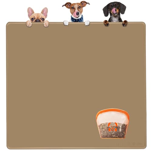 Extra Extra Large Silicone Dog Food Mat 39.4×43.3in and 128oz Silicone Bag Set (39.4"L x 43.3"W / Taupe Mat & Orange Bag)