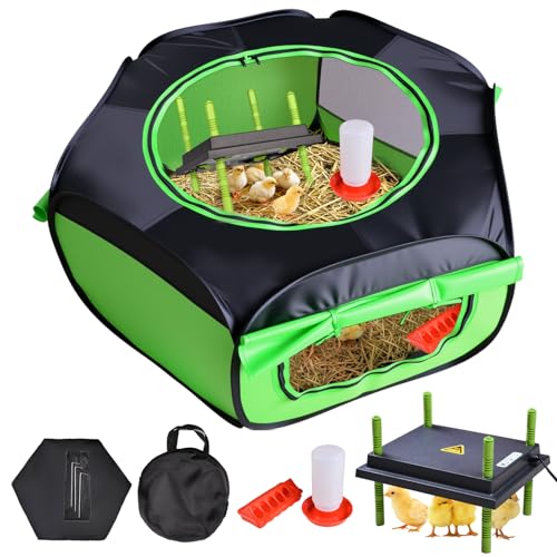 Brooder Box for Chick Starter Kit with 10x 12” Brooder Heating Plate (Chicken Brooder Tent Bundles,Green)