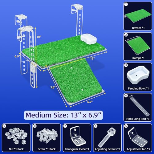 Adjustable Hanging Acrylic Turtle Basking Platform with Ramp 13x6.9 (Transparent / 13x6.9 Inch)