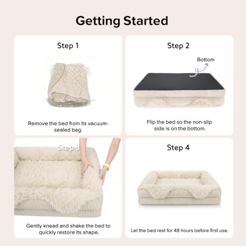 Orthopedic Dog Bed for Large Sized Dog (Cream / 42"L x 30"W x 7"T)