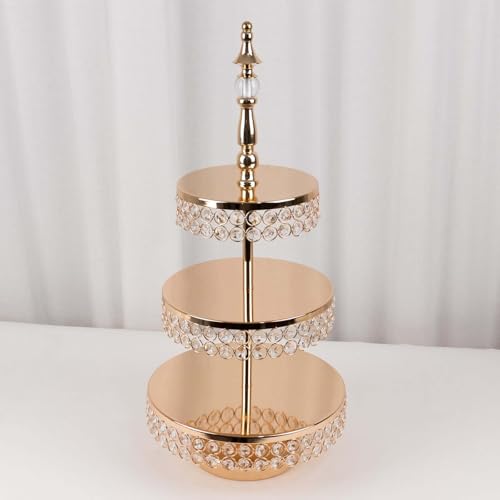 Efavormart 3 Tier Crystal Beaded Gold Metal Cake Stand (3-Tier 26" Crystal / Gold)