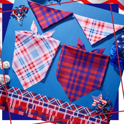 100 Pcs Veterans Day Dog Bandanas Bulk (Patriotic Plaid / 25.6 x 17.7 x 17.7 Inch)