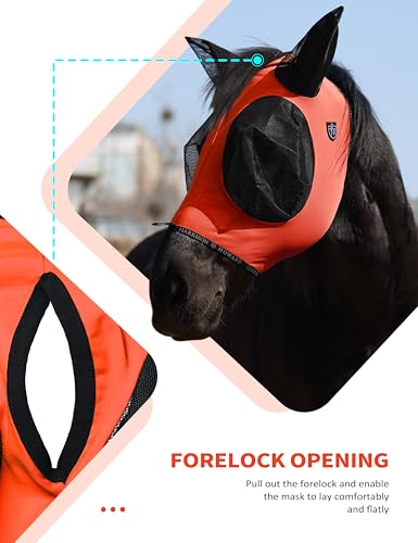 Horse Fly Mask with Forelock Opening Stretch Breathable and Comfortable for Horses UV (Vitality Orange / M)