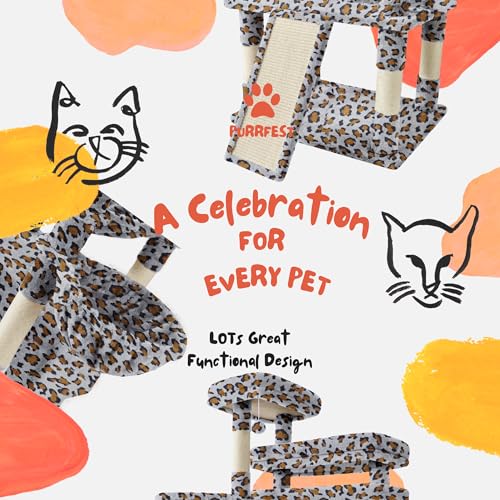 80 Inch Cat Tree (Grey Leopard Print)