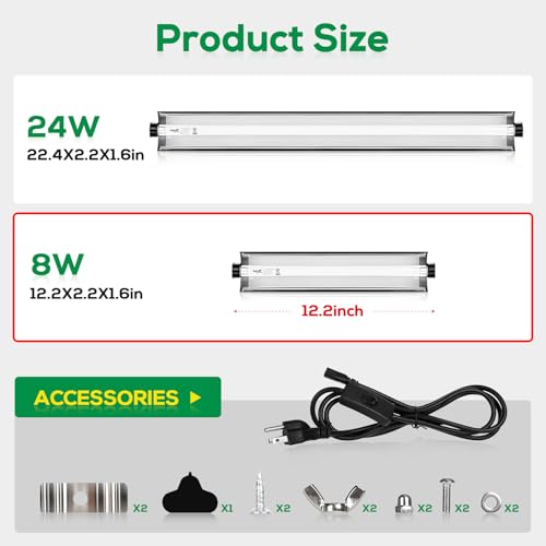 T5 Reptile Light Fixture Combo Kit 8W Light Fixture Reptile Terrarium Hood 10.0 UVB Light Bulb Fluorescent Tube Ideal for Tropical and Deserts Such as Bearded Dragon Lizards and Tortoises (8W-Black / 8W 12.2IN Black)