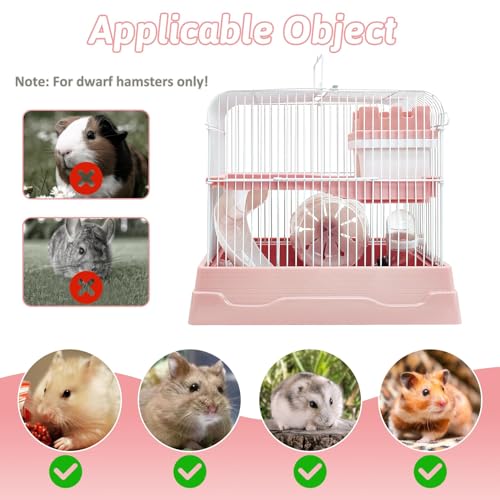 2 Tier Dwarf Hamster Cage (M: 11.7x8.7x9.8in / Pink)