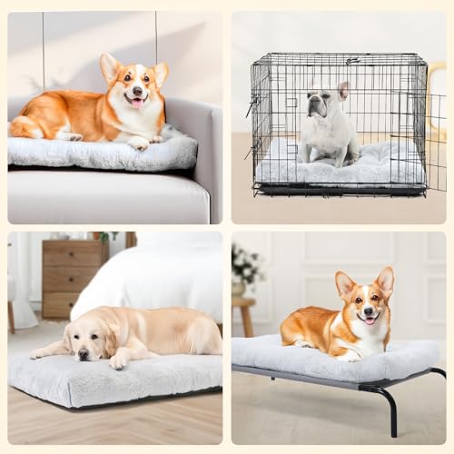 Large Dog Bed for Crate (L-42"×28"×4" / Light Gray)