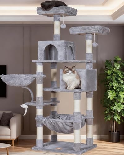 Cat Tree 70 inches Tall Cat Tower for Indoor Large Cats HCT032W (Light Gray / 70.08 inch)
