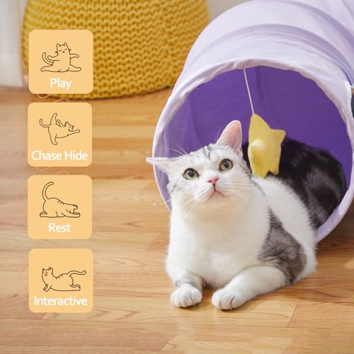 Cat Tunnel Large Indoor Durable Collapsible Interactive Cat Tube with Peek (PurpleBlue)