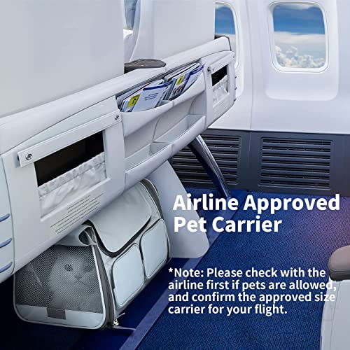 Cat Carrier Airline Approved Dog Carrier with Rollable Cover (Ash Grey)