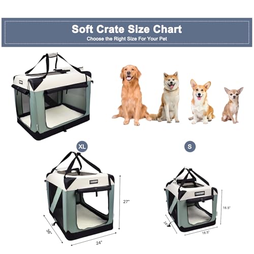 3 Door Soft Dog Crates Kennel (1-Shale Green)