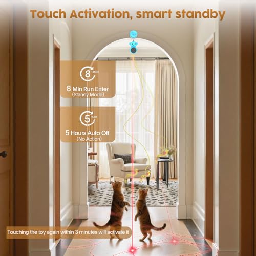 2-in-1 Interactive Laser Pointer Cat Toy & Flying Bird Wand for Indoor Cats (Blue)