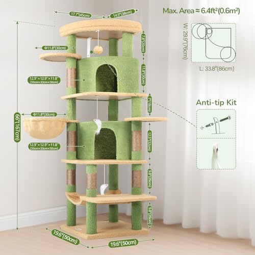 66in Cactus Corner Cat Tree for Indoor Large Cats (66inch / Cactus Green)