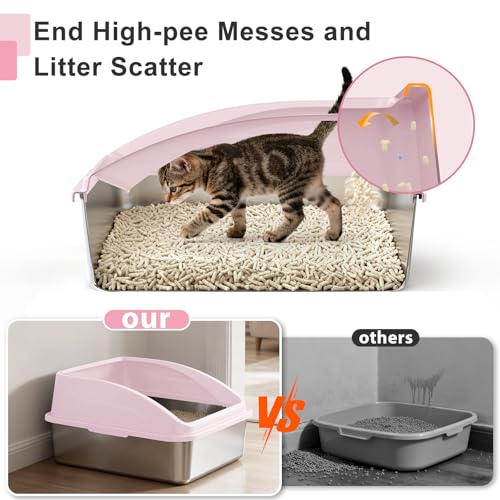 Stainless Steel Litter Box (Cute Pink / X-Large)