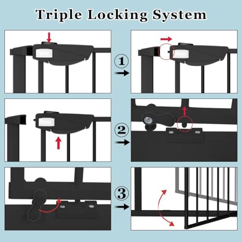 Triple Lock Baby Gate Extra Wide 67.32 (Black / 67.32-72.04"/171-183cm)