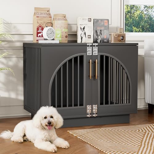 Wooden Dog Crate Furniture End Table (Black / 31.5"L x 22.1"W x 25.2"H)