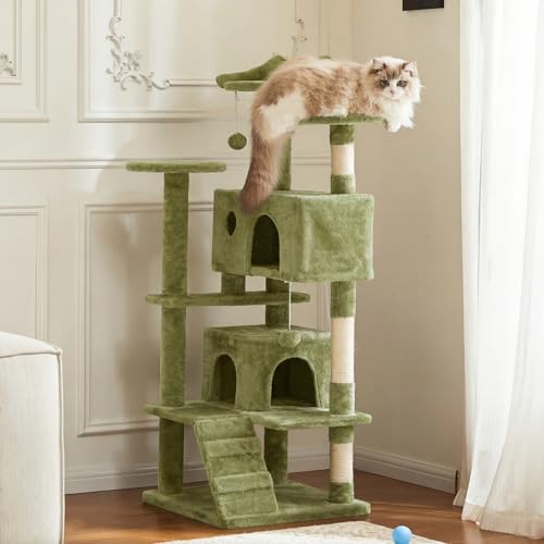 54 Inch Cat Tree Tower with Scratching Posts (Green / 54'' × 20'' × 20'')