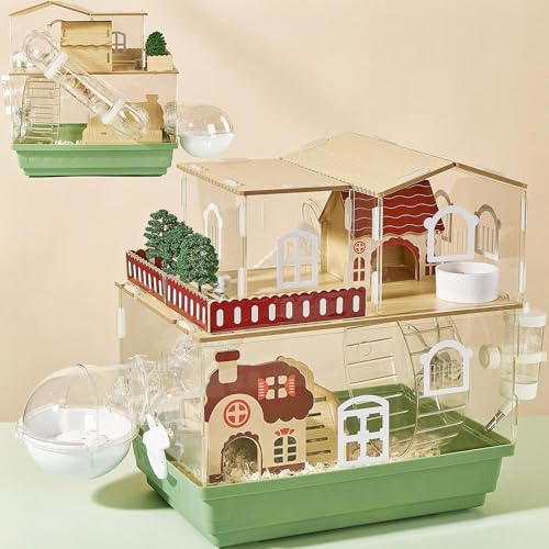 12 in 1 Clear Acrylic Hamster Cage with All Accessories (13.4"L x 10.2"W x 14.6"H / Green)