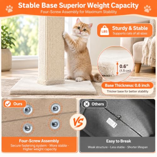 Cat Scratching Post 33 Inch Nature Sisal Cat Scratch Post for Indoor Cats (white)