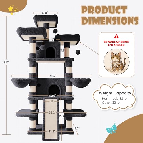 81 Inches Extra Large Cat Tree for Indoor Adult Cats (81in / Dark Grey)