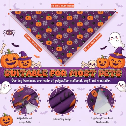 50 Pcs Halloween Dog Bandanas Bulk (19.7 x 13.8 x 13.8 Inch / Halloween)