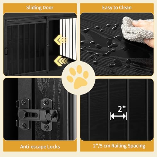 31.9" M Dog Crate Furniture Indoor Dog Kennel with Barn Door (Black / 31.9"L x 21.7"W x 26.6"H)