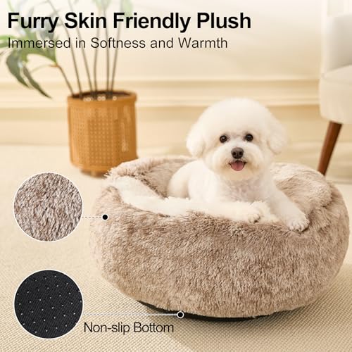 Calming Dog Beds & Cat Cave Bed with Hooded Cover (24.00" x 24.00" x 8.00" / Coffee)