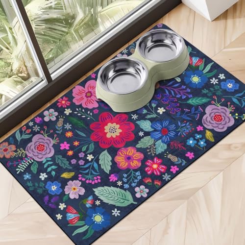 Dog Food Mats for Floors (Navy / 32"L x 24"W)